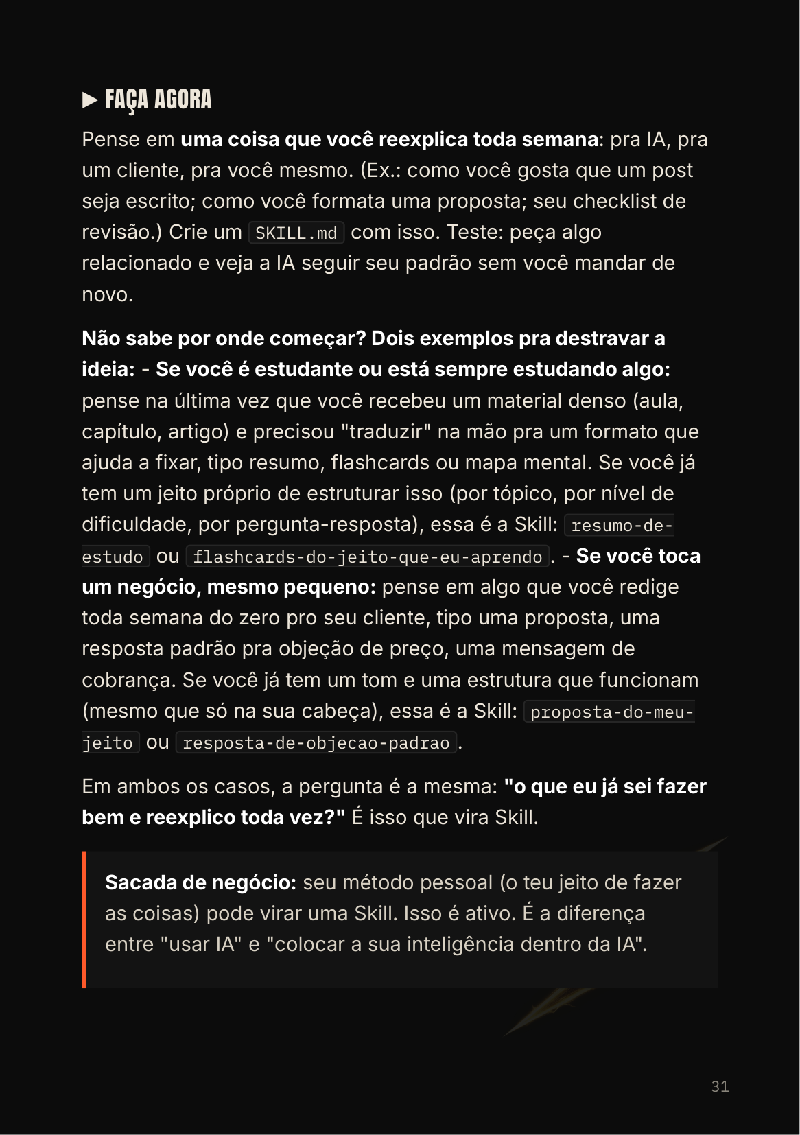Uma página de fase do detonado: passo a passo, com o bloco Faça Agora no fim