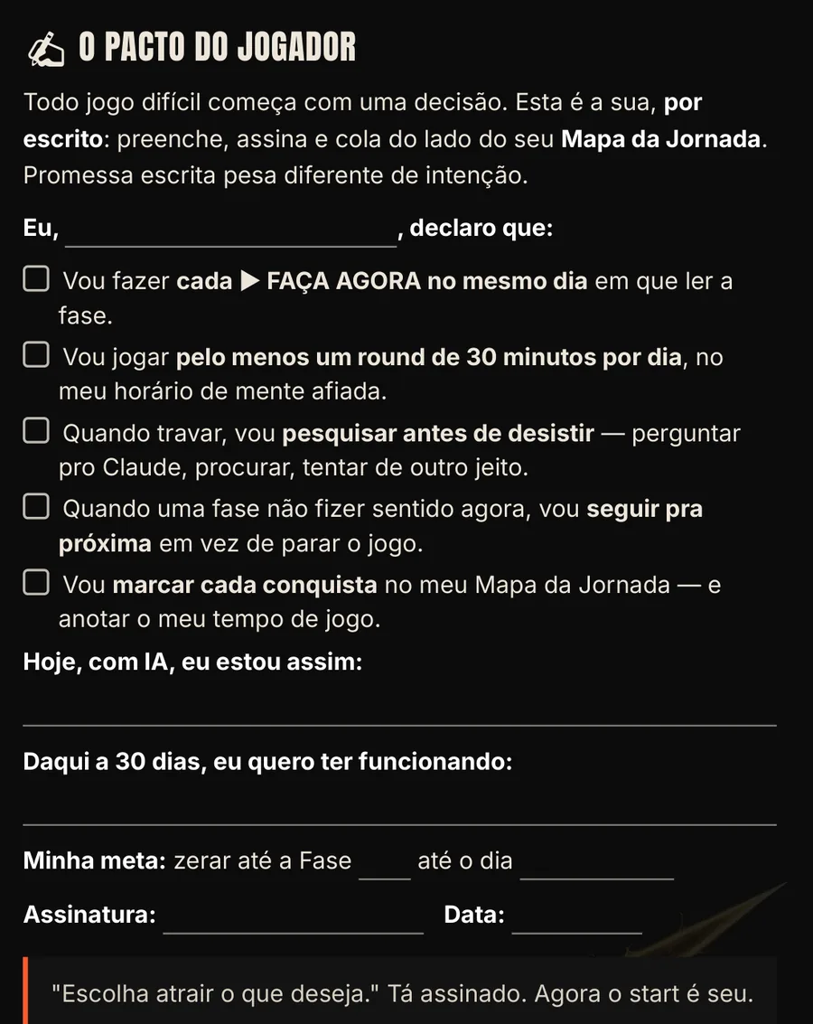 O Pacto do Jogador, a página que o leitor assina antes da Fase 1